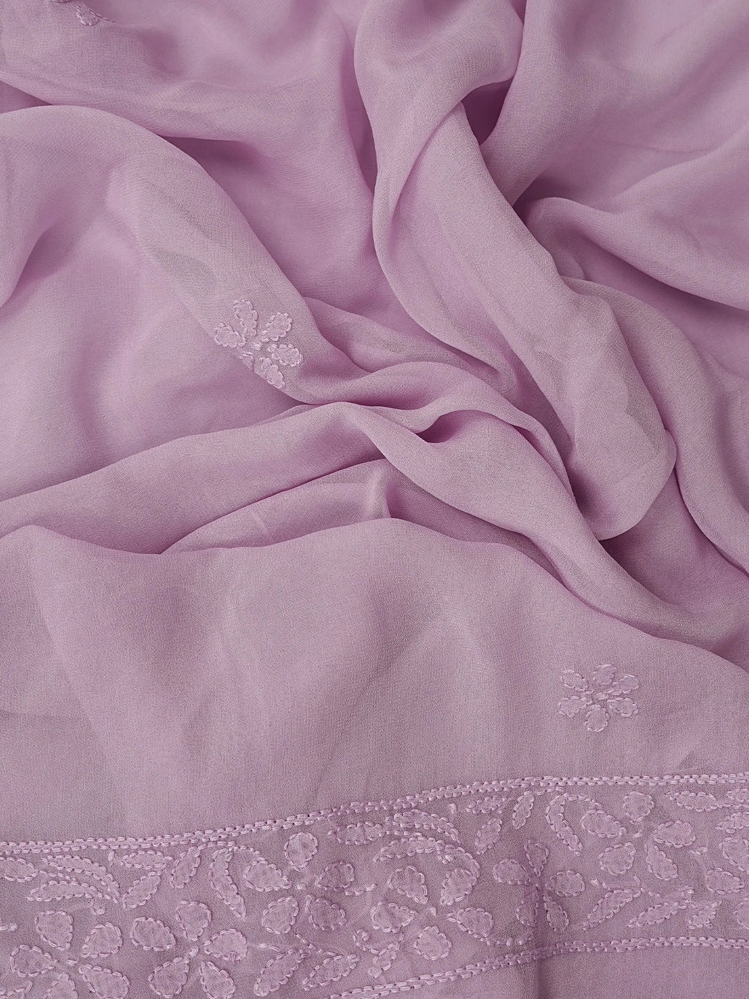 Ada Hand Embroidered Lilac Purple Viscose Georgette Lucknowi Chikankari Unstitched Kurta Dupatta Set 01A811756
