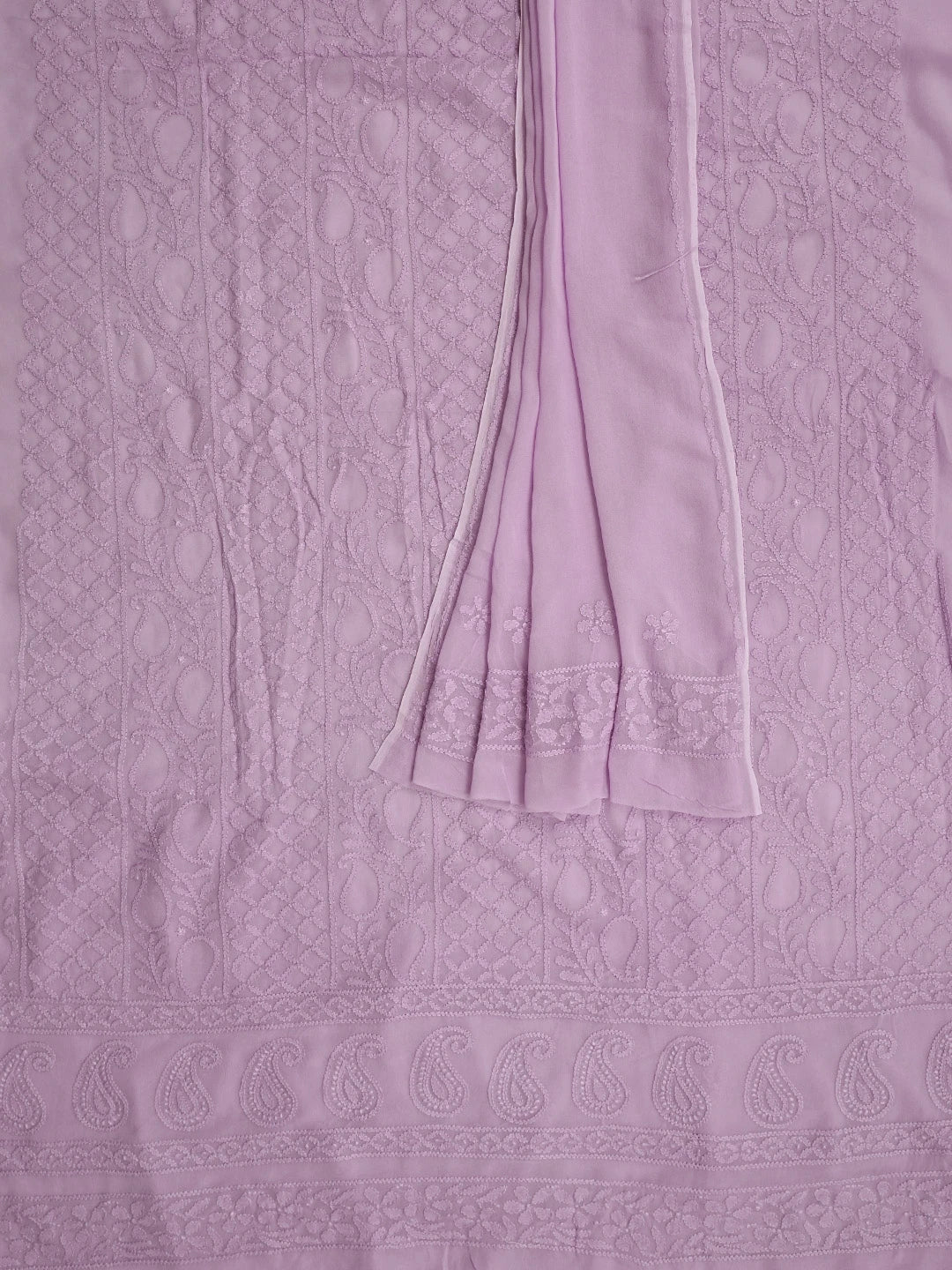 Ada Hand Embroidered Lilac Purple Viscose Georgette Lucknowi Chikankari Unstitched Kurta Dupatta Set 01A811756