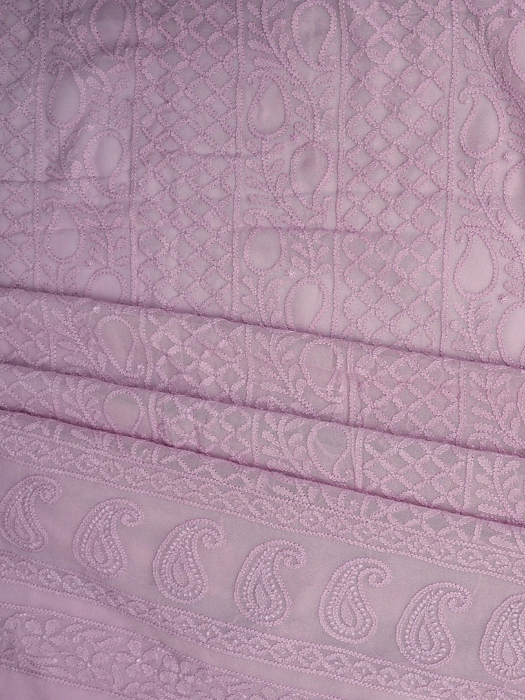 Ada Hand Embroidered Lilac Purple Viscose Georgette Lucknowi Chikankari Unstitched Kurta Dupatta Set 01A811756