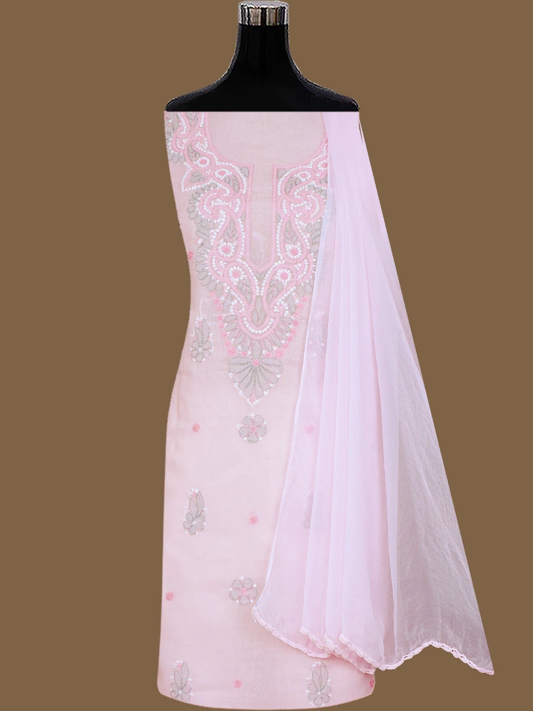 Ada Hand Embroidered Pink Cotton Lucknowi Chikankari Unstitched Suit Piece 08A500536