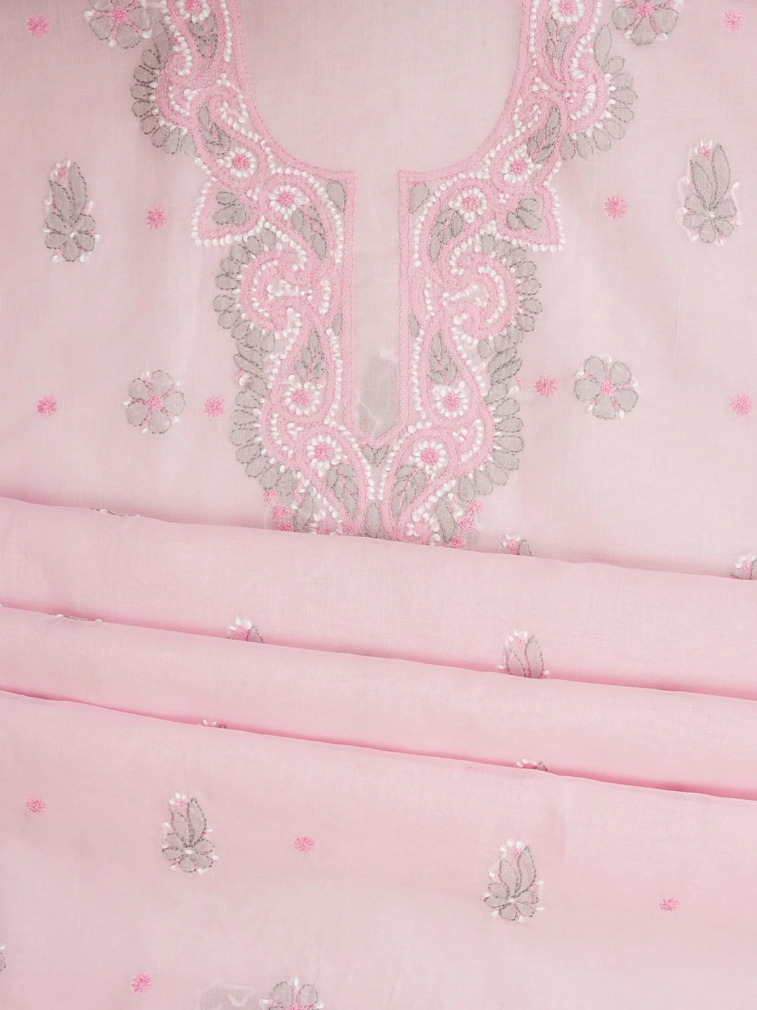 Ada Hand Embroidered Pink Cotton Lucknowi Chikankari Unstitched Suit Piece 08A500536