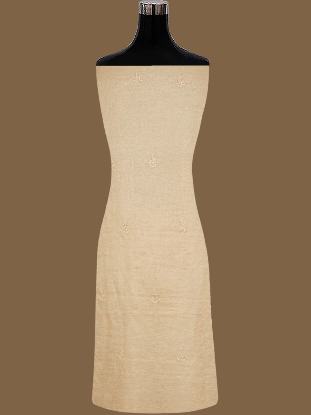Ada Hand Embroidered Light Brown Chanderi Lucknowi Chikankari Unstitched Kurta Dupatta Set 01A811005