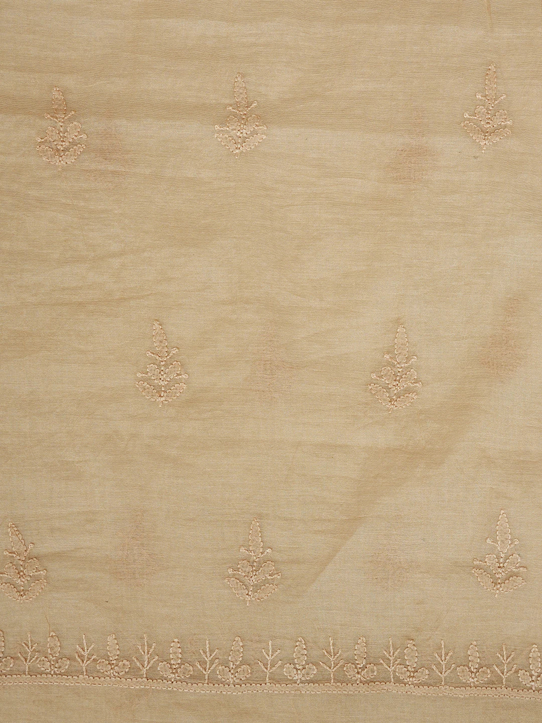 Ada Hand Embroidered Light Brown Chanderi Lucknowi Chikankari Unstitched Kurta Dupatta Set 01A811005