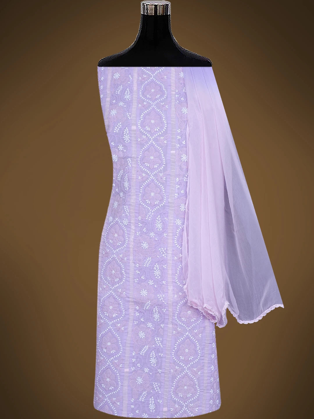 Ada Hand Embroidered Mauve Cotton Lucknowi Chikankari Unstitched Suit Piece 01A821855