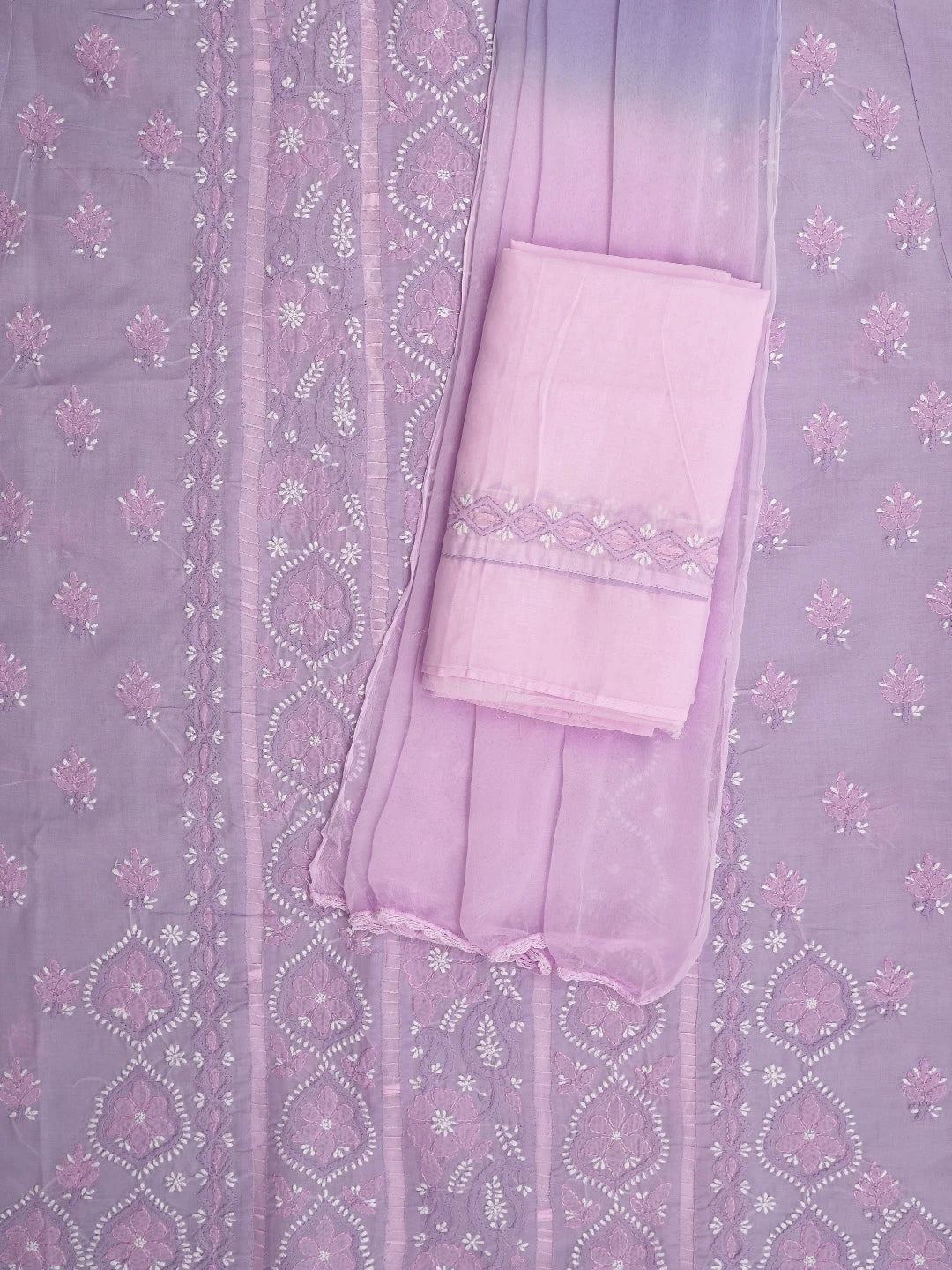 Ada Hand Embroidered Mauve Cotton Lucknowi Chikankari Unstitched Suit Piece 01A821855