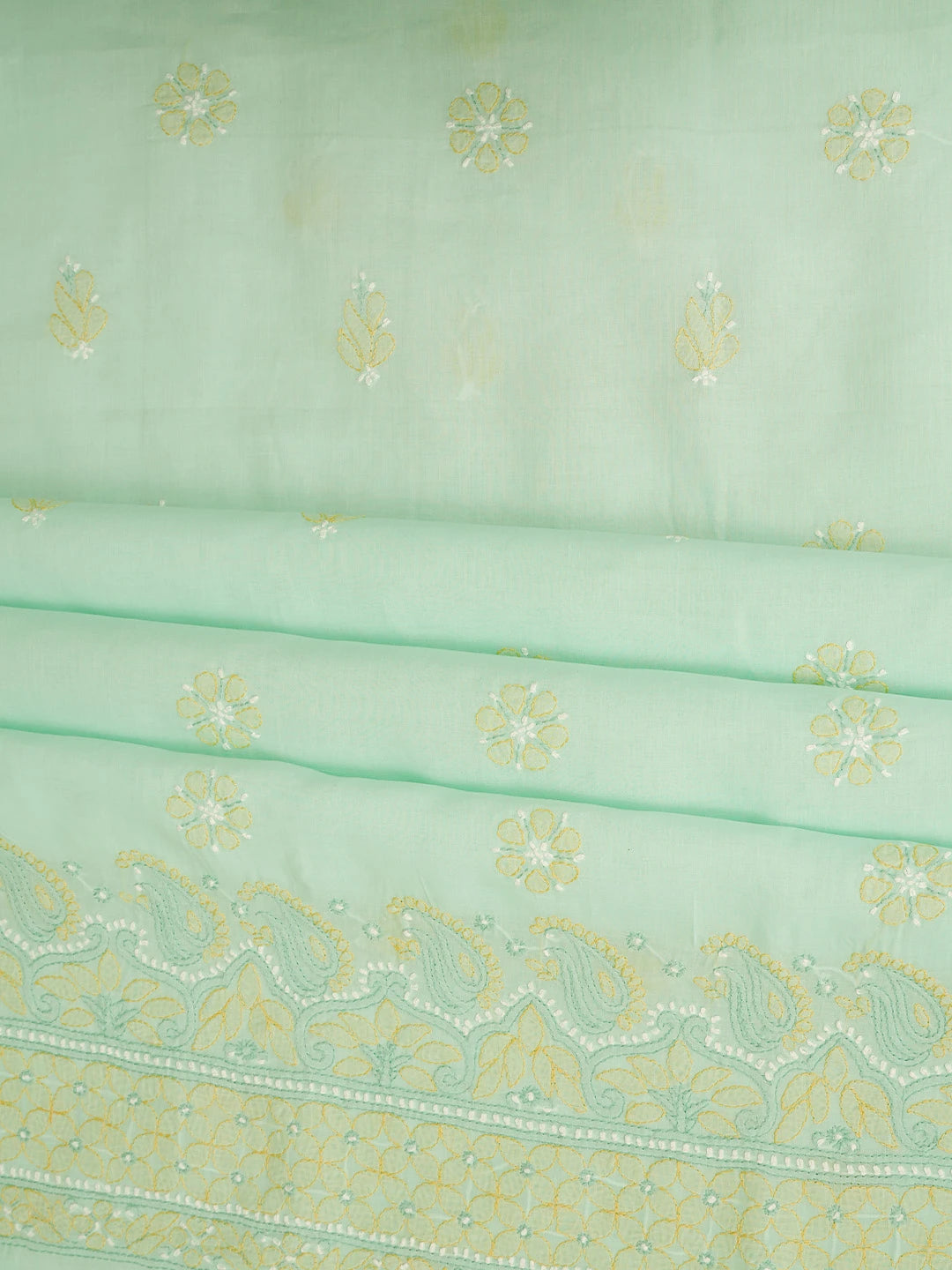 Ada Hand Embroidered Sea Green Cotton Lucknowi Chikankari Unstitched Suit Piece 01A819234