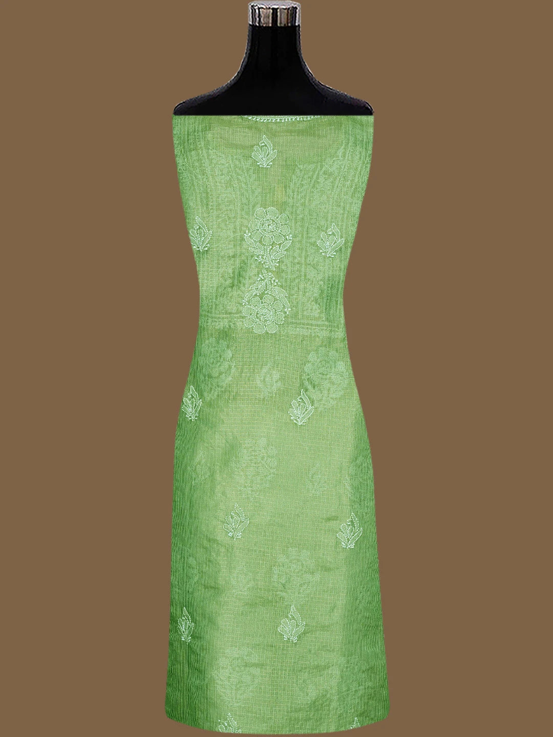 Ada Hand Embroidered Green Tissue Lucknowi Chikankari Unstitched Kurta Dupatta Set 01A784673