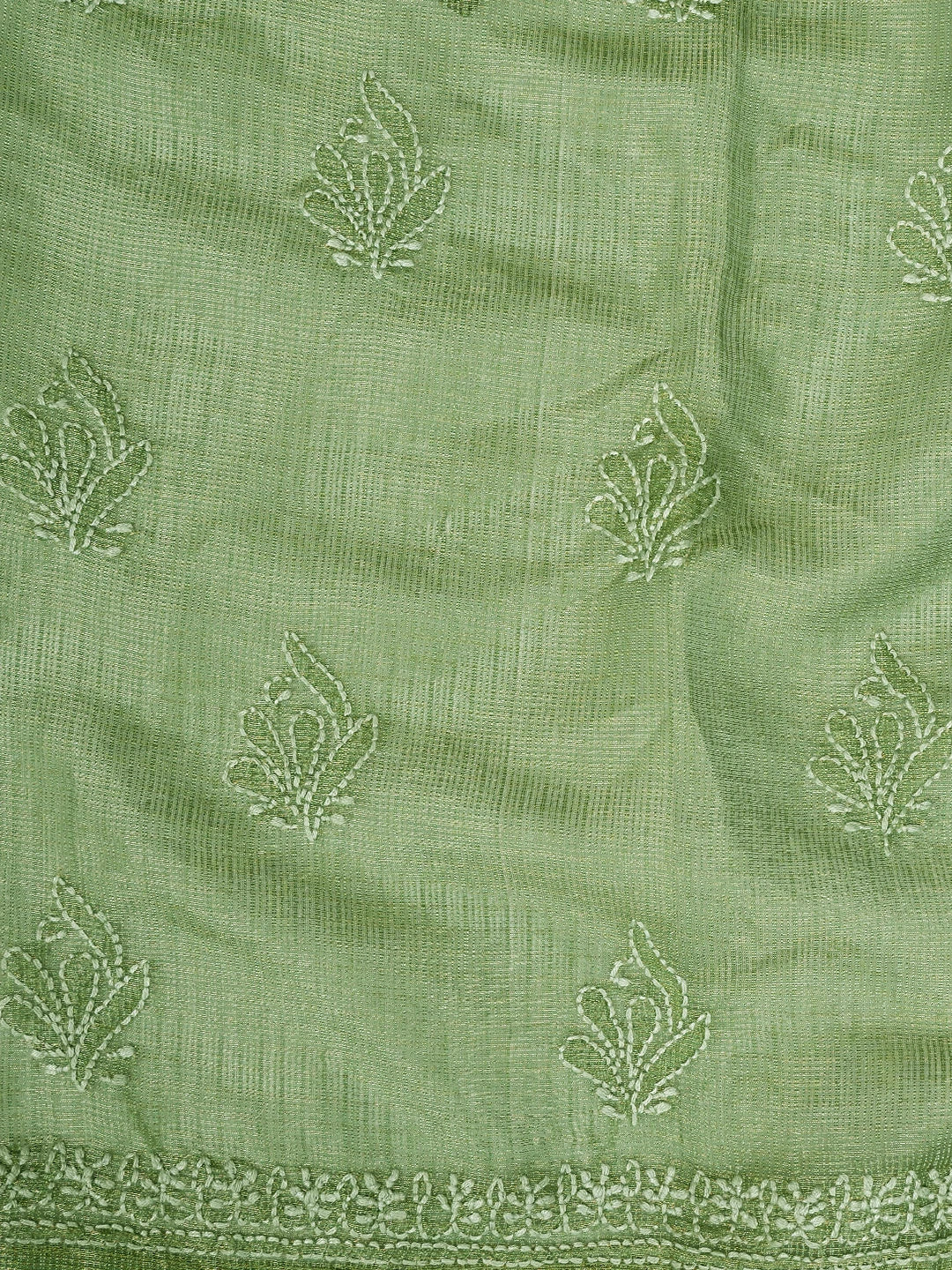 Ada Hand Embroidered Green Tissue Lucknowi Chikankari Unstitched Kurta Dupatta Set 01A784673