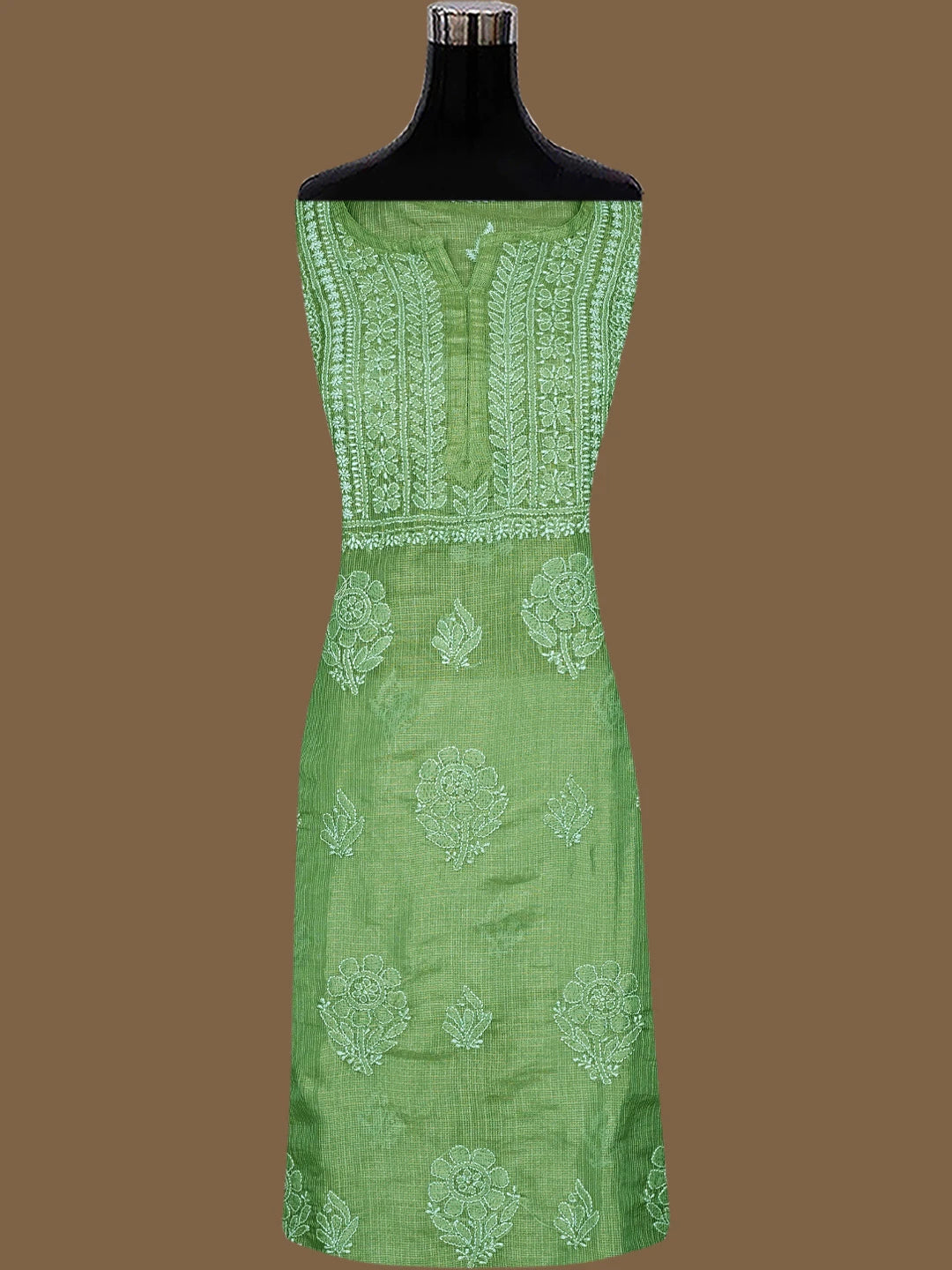 Ada Hand Embroidered Green Tissue Lucknowi Chikankari Unstitched Kurta Dupatta Set 01A784673