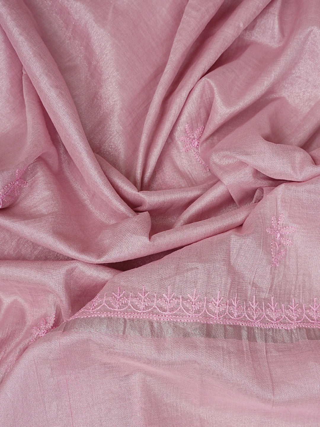 Ada Hand Embroidered Pink Tissue Lucknowi Chikankari Unstitched Kurta Dupatta Set 01A793995