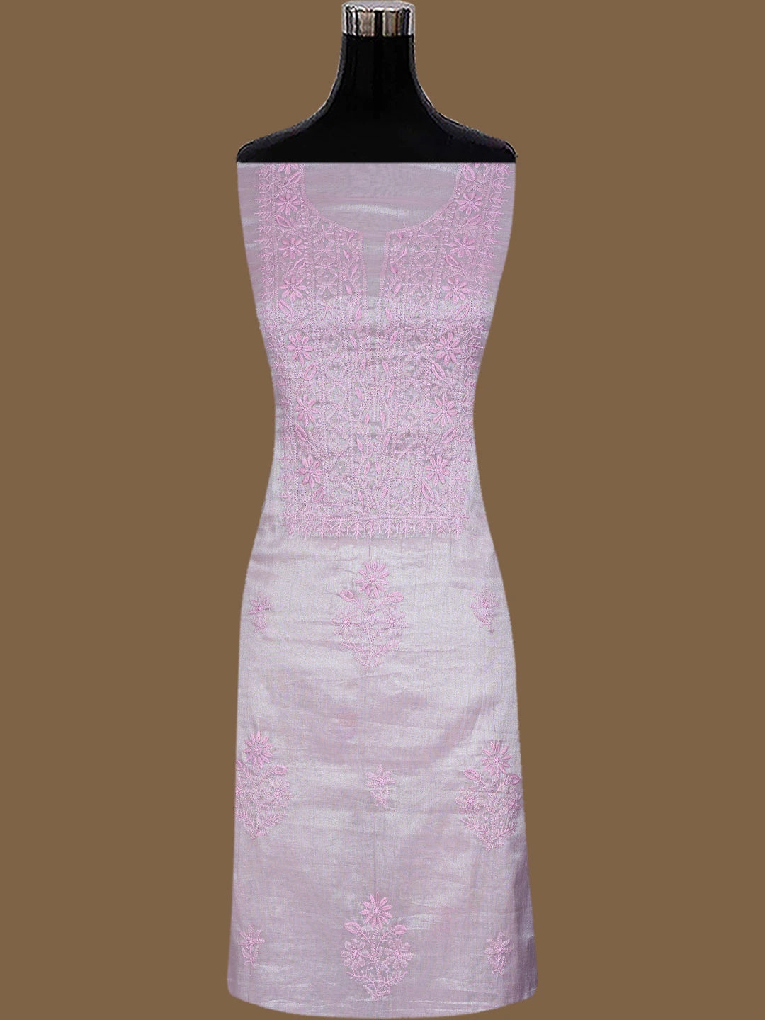 Ada Hand Embroidered Pink Tissue Lucknowi Chikankari Unstitched Kurta Dupatta Set 01A793995