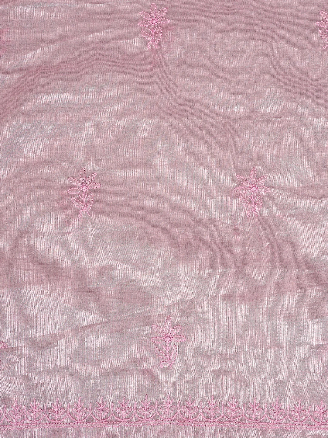 Ada Hand Embroidered Pink Tissue Lucknowi Chikankari Unstitched Kurta Dupatta Set 01A793995