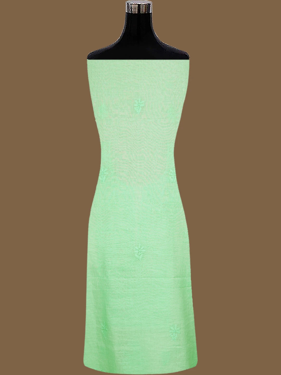 Ada Hand Embroidered Sea Green Chanderi Lucknowi Chikankari Unstitched Kurta Dupatta Set 01A811008