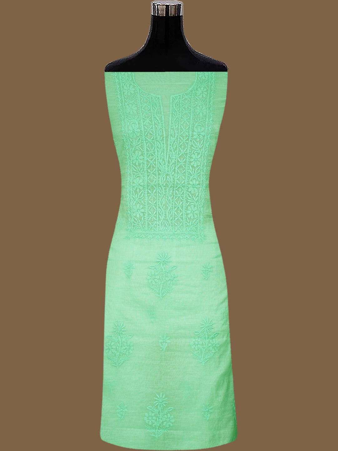 Ada Hand Embroidered Sea Green Chanderi Lucknowi Chikankari Unstitched Kurta Dupatta Set 01A811008
