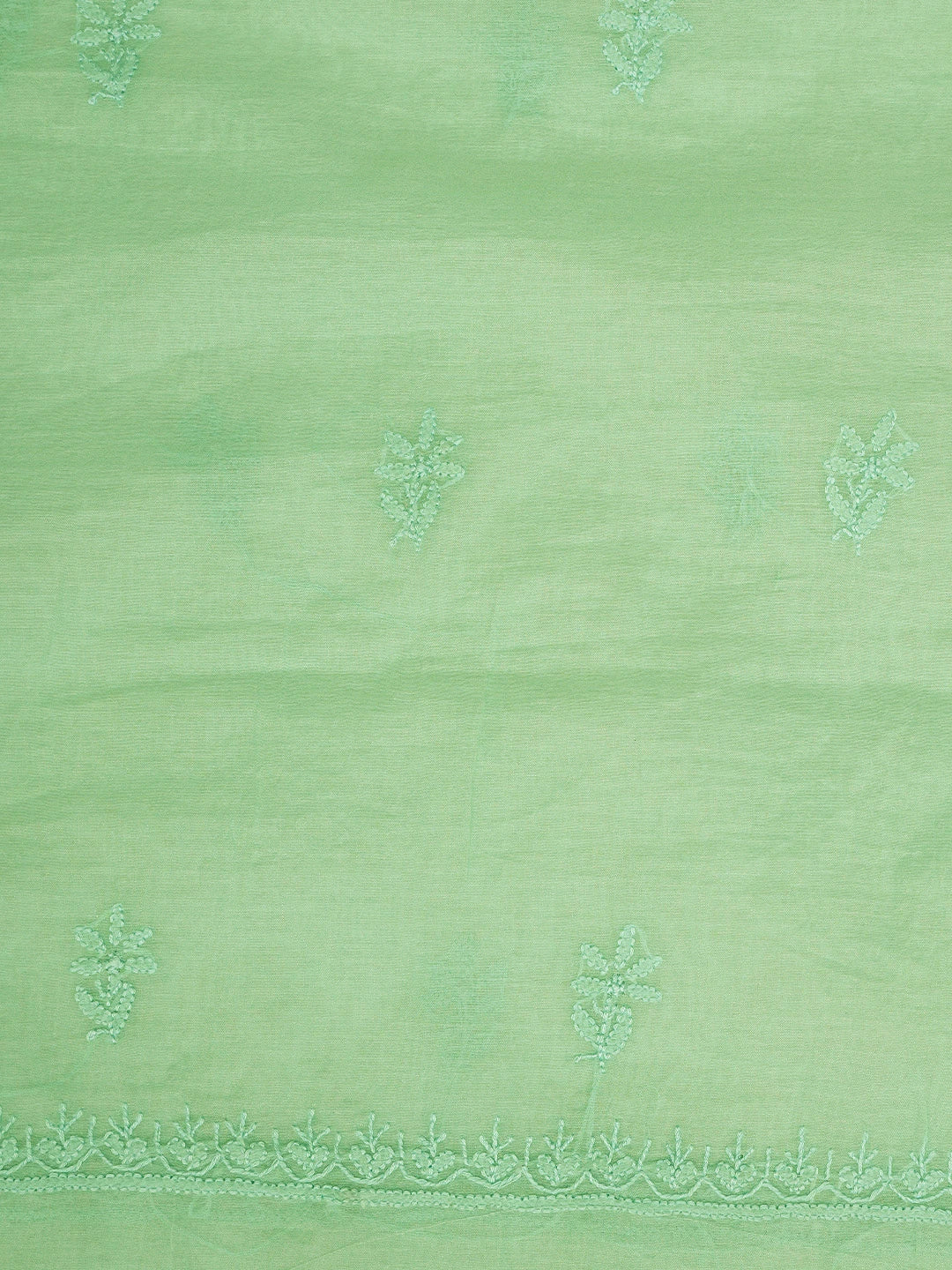 Ada Hand Embroidered Sea Green Chanderi Lucknowi Chikankari Unstitched Kurta Dupatta Set 01A811008