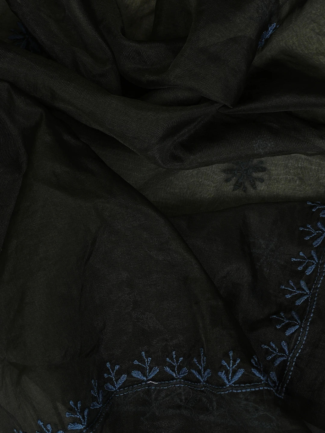 Ada Hand Embroidered Black Organza Lucknowi Chikankari Unstitched Kurta Dupatta Set 01A802358