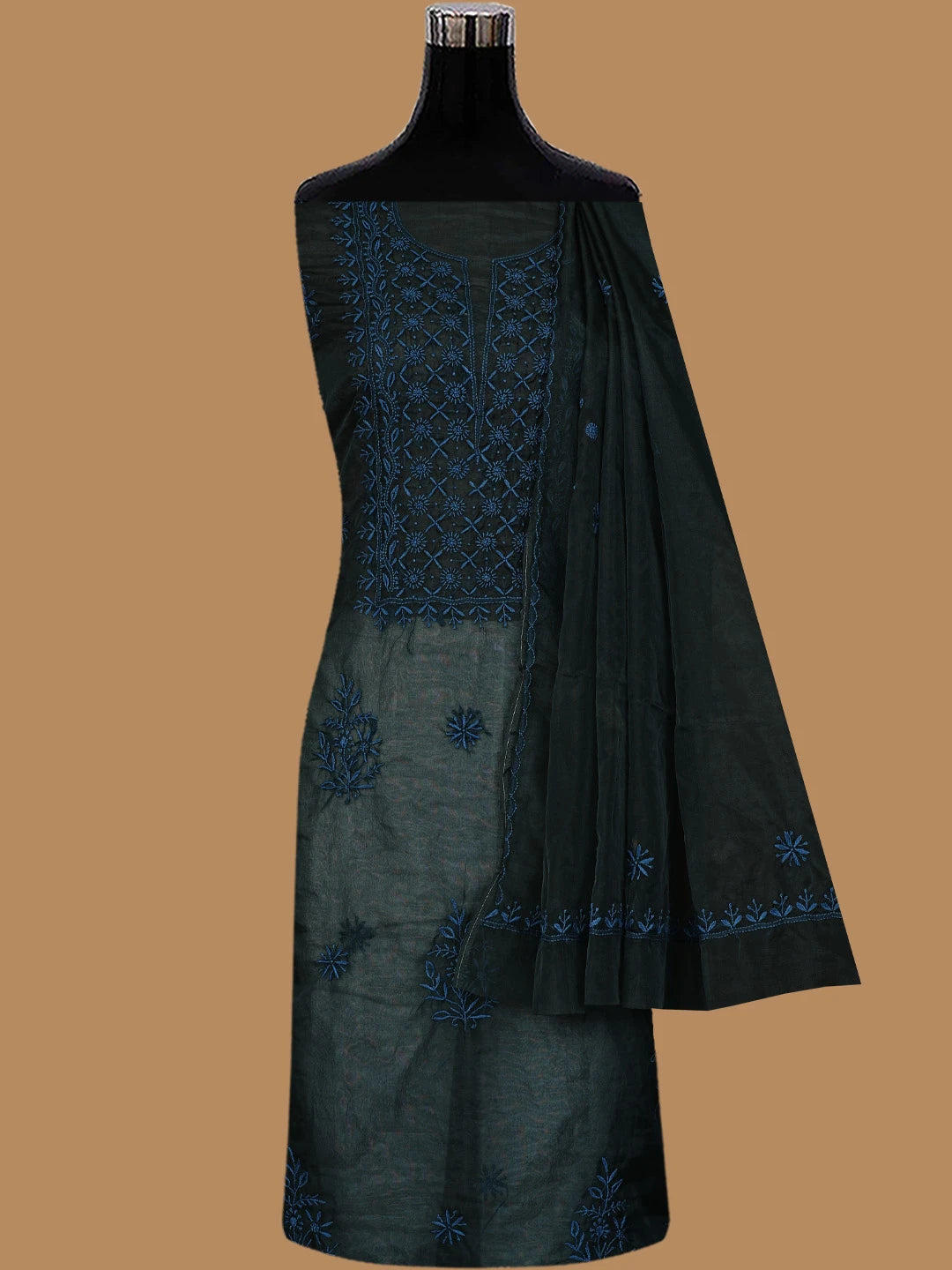 Ada Hand Embroidered Black Organza Lucknowi Chikankari Unstitched Kurta Dupatta Set 01A802358