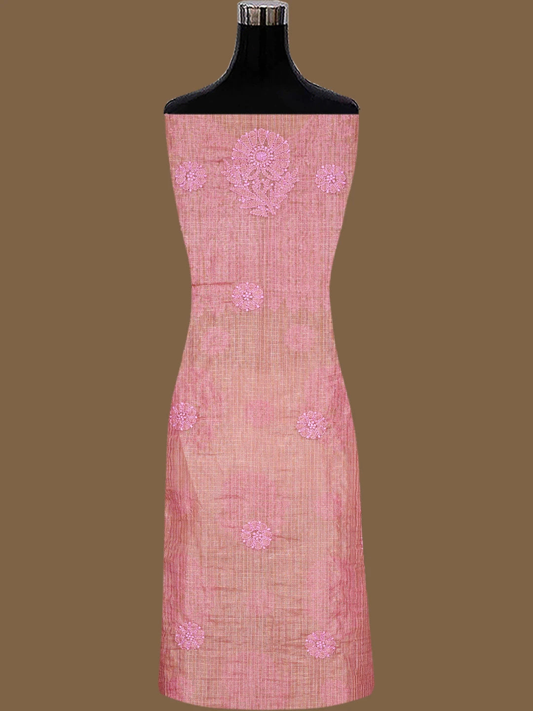 Ada Hand Embroidered Onion Pink Kota Tissue Lucknowi Chikankari Unstitched Kurta Dupatta Set 01A802329