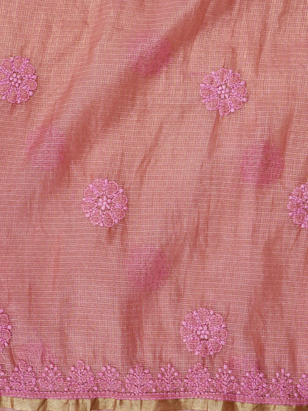 Ada Hand Embroidered Onion Pink Kota Tissue Lucknowi Chikankari Unstitched Kurta Dupatta Set 01A802329