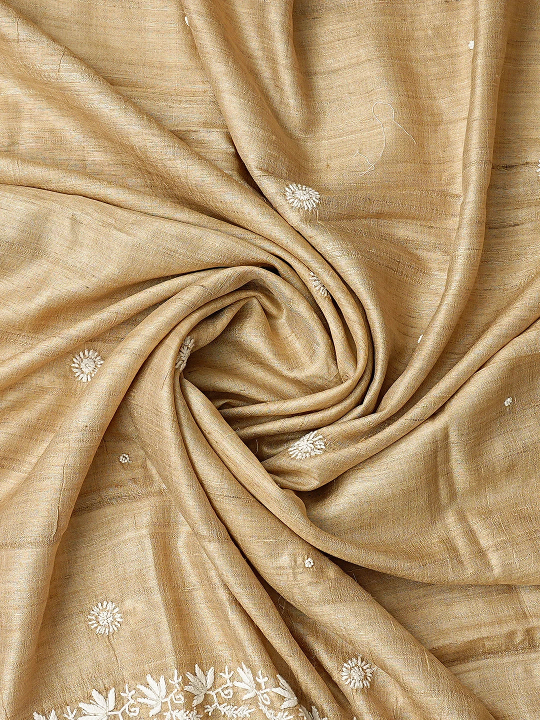 Ada Hand Embroidered Fawn Ghicha Silk Lucknowi Chikankari Semi-stitched Kurta Dupatta Set With Cutdana Work 01A789361