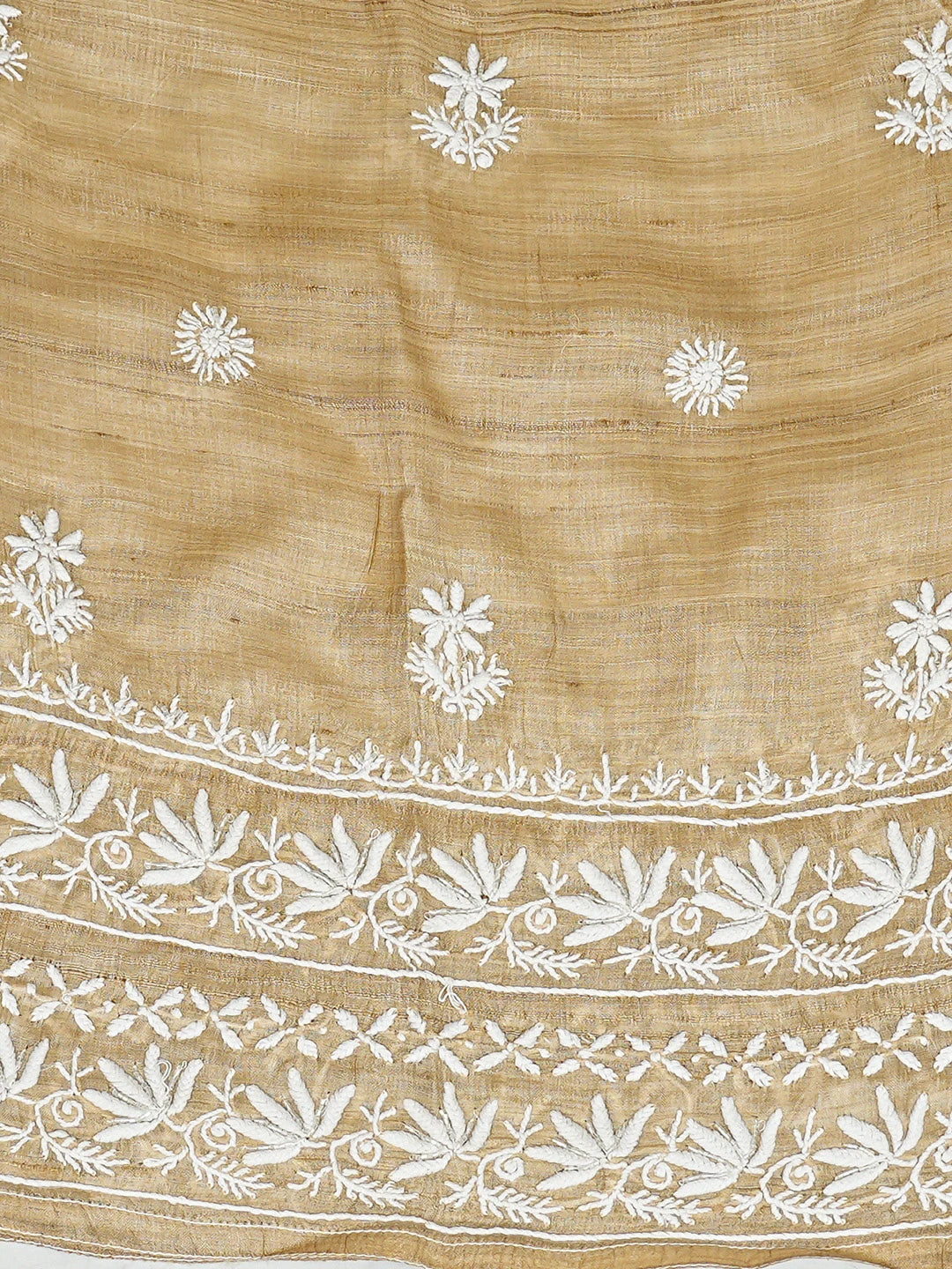 Ada Hand Embroidered Fawn Ghicha Silk Lucknowi Chikankari Semi-stitched Kurta Dupatta Set With Cutdana Work 01A789361