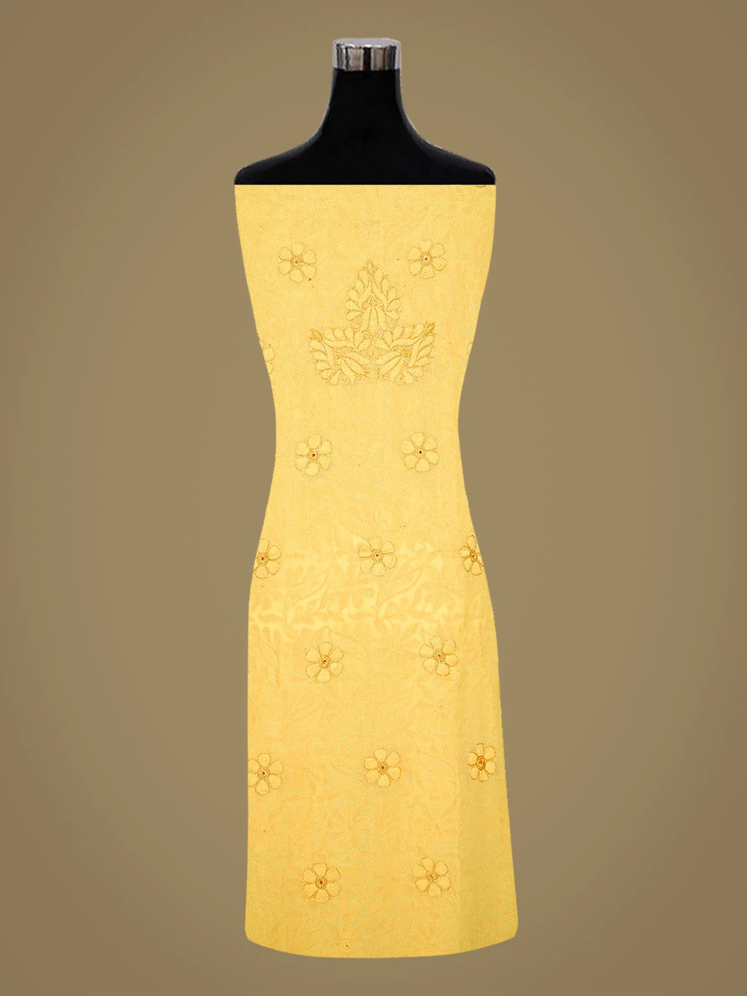 Ada Hand Embroidered Jonquil Yellow Faux Georgette Lucknowi Chikankari Unstitched Suit Piece 01A779903