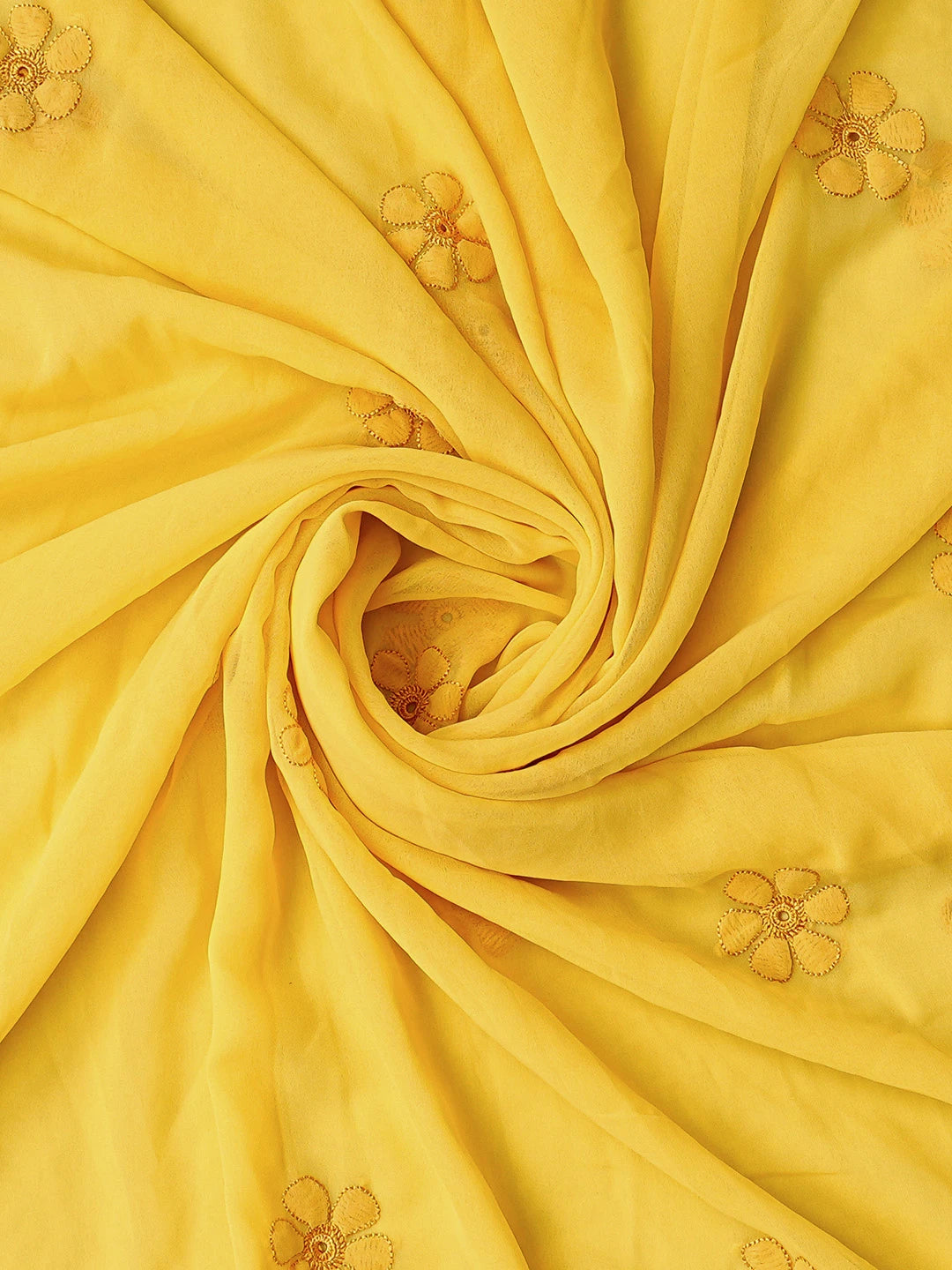 Ada Hand Embroidered Jonquil Yellow Faux Georgette Lucknowi Chikankari Unstitched Suit Piece 01A779903