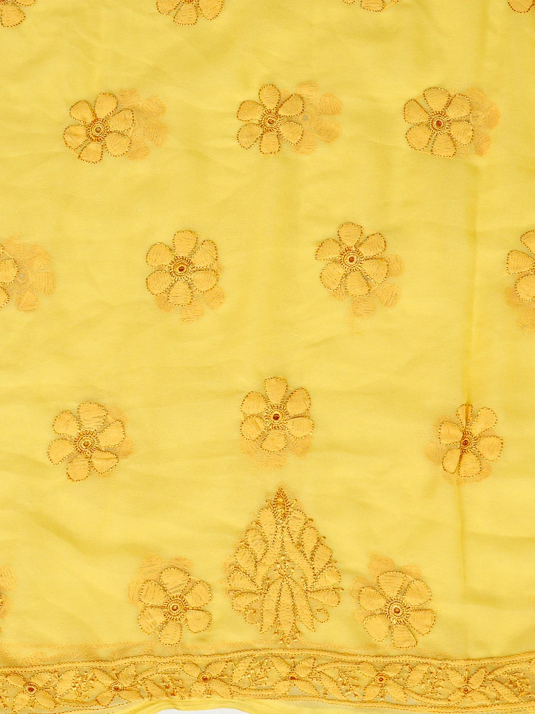 Ada Hand Embroidered Jonquil Yellow Faux Georgette Lucknowi Chikankari Unstitched Suit Piece 01A779903