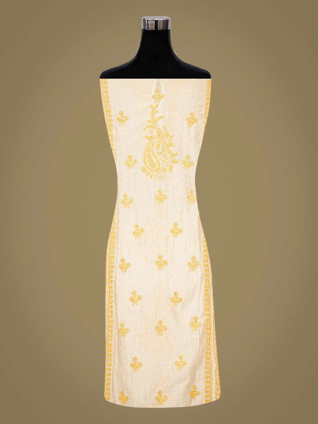 Ada Hand Embroidered Fawn Chanderi Lucknowi Chikankari Semi-stitched Kurta Dupatta Set With Cutdana Work 01A595620