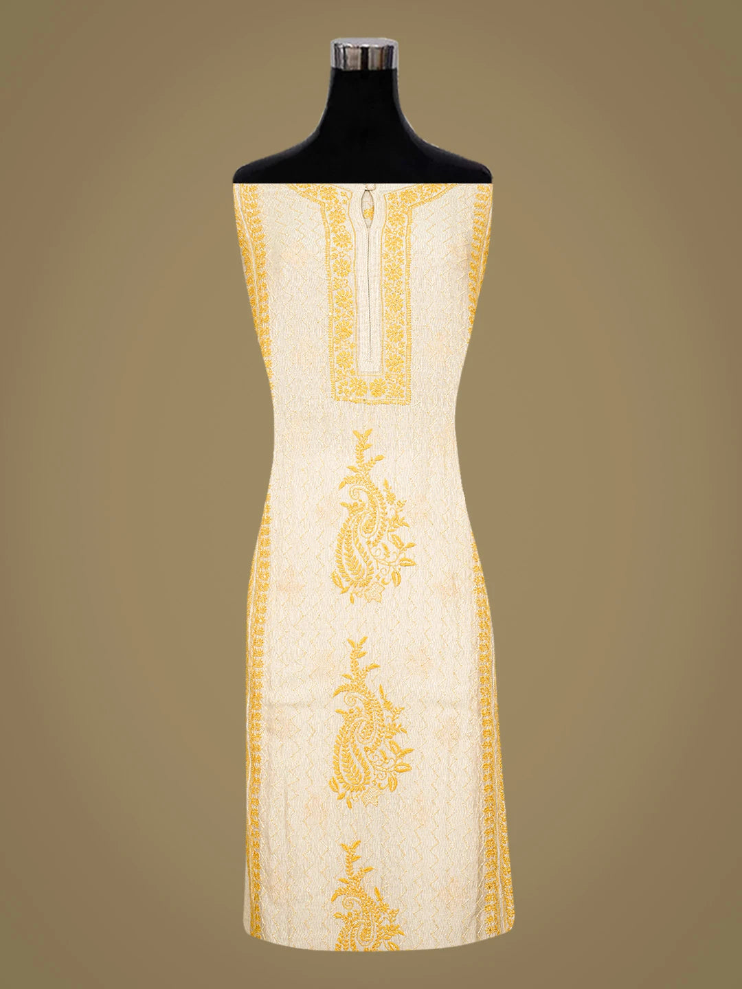 Ada Hand Embroidered Fawn Chanderi Lucknowi Chikankari Semi-stitched Kurta Dupatta Set With Cutdana Work 01A595620