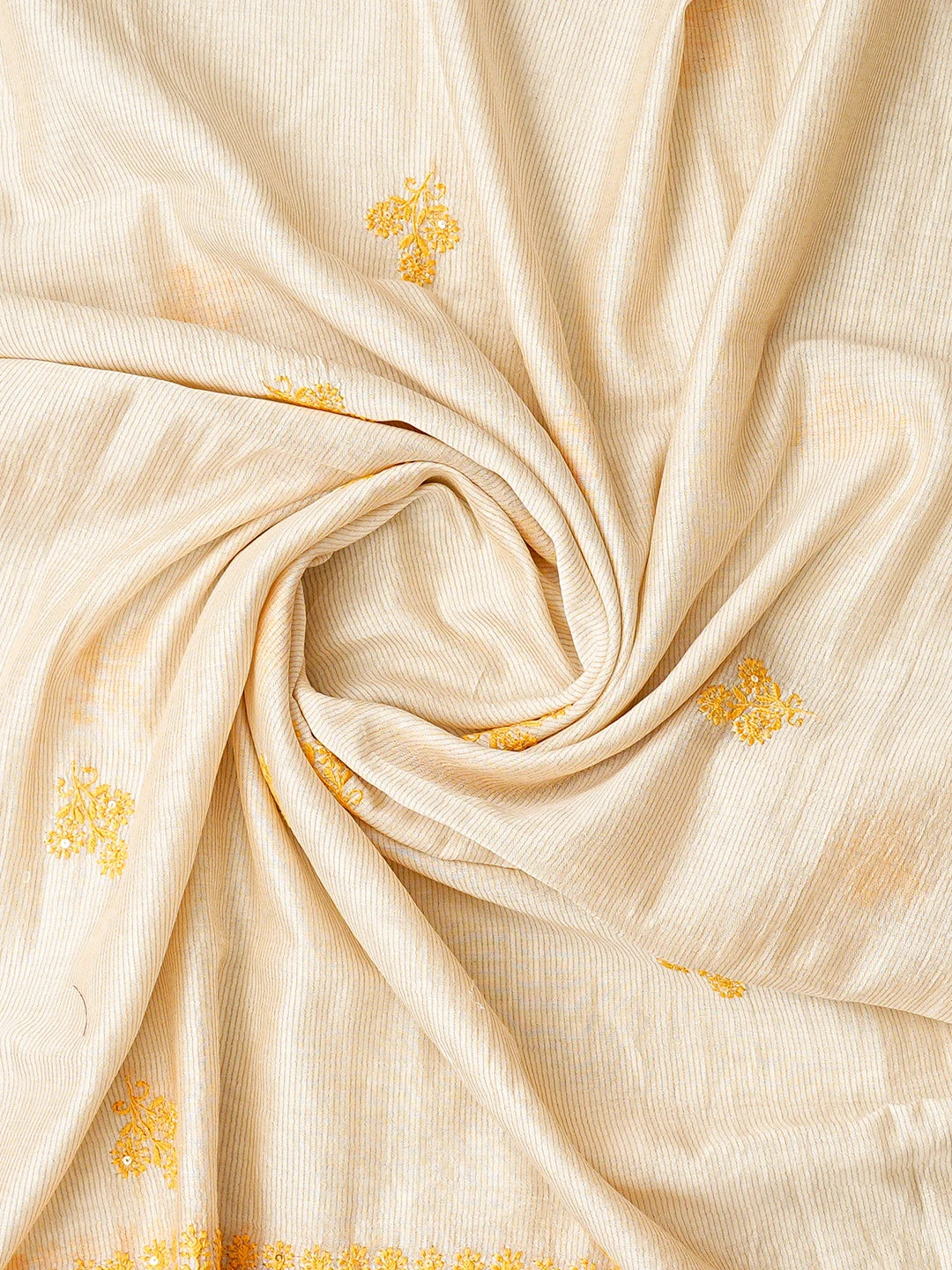 Ada Hand Embroidered Fawn Chanderi Lucknowi Chikankari Semi-stitched Kurta Dupatta Set With Cutdana Work 01A595620