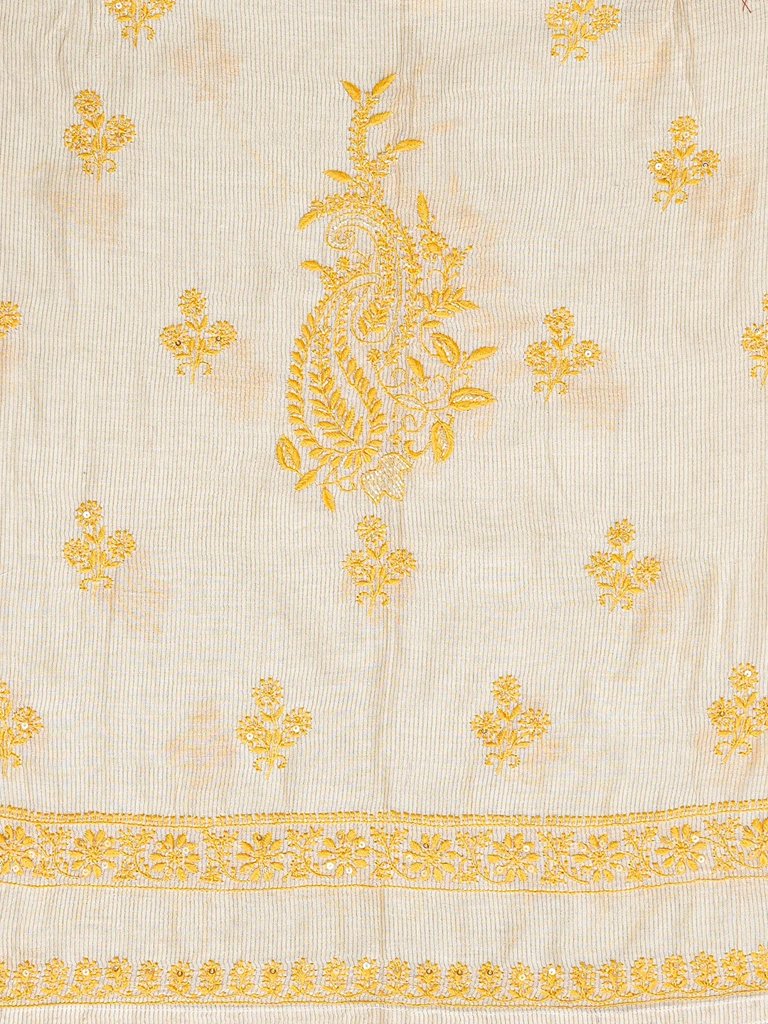 Ada Hand Embroidered Fawn Chanderi Lucknowi Chikankari Semi-stitched Kurta Dupatta Set With Cutdana Work 01A595620