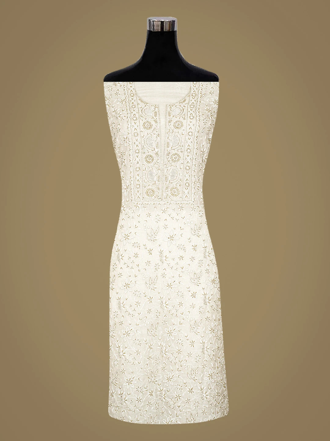 Ada Hand Embroidered White Kota Silk Lucknowi Chikankari Unstitched Kurta Dupatta Set With Cutdana Work 01A728978