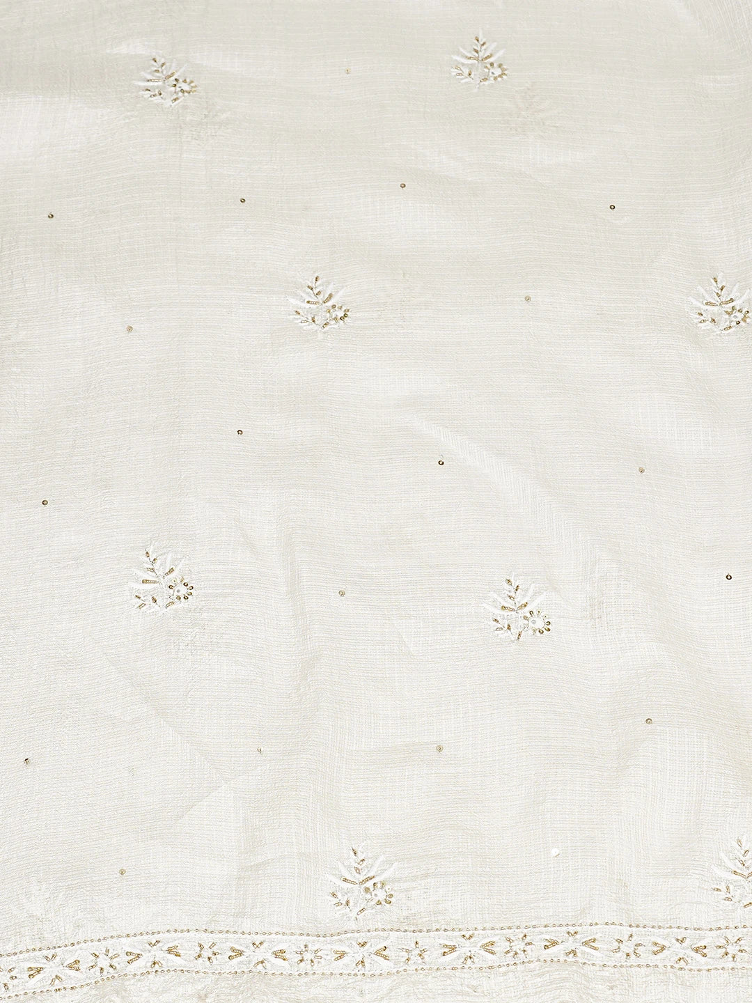 Ada Hand Embroidered White Kota Silk Lucknowi Chikankari Unstitched Kurta Dupatta Set With Cutdana Work 01A728978