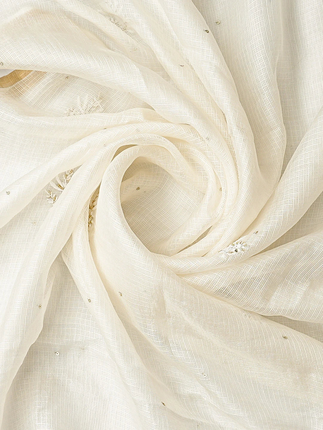 Ada Hand Embroidered White Kota Silk Lucknowi Chikankari Unstitched Kurta Dupatta Set With Cutdana Work 01A728978