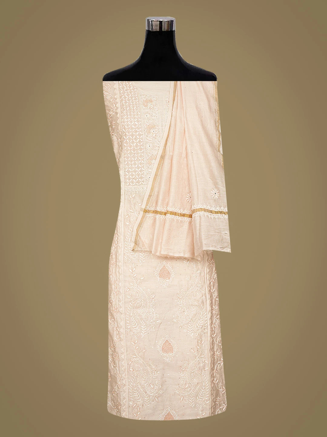 Ada Hand Embroidered Heather Peach Chanderi Lucknowi Chikankari Semi-Stitched Kurta Dupatta Set With Cutdana  Work 01A639537