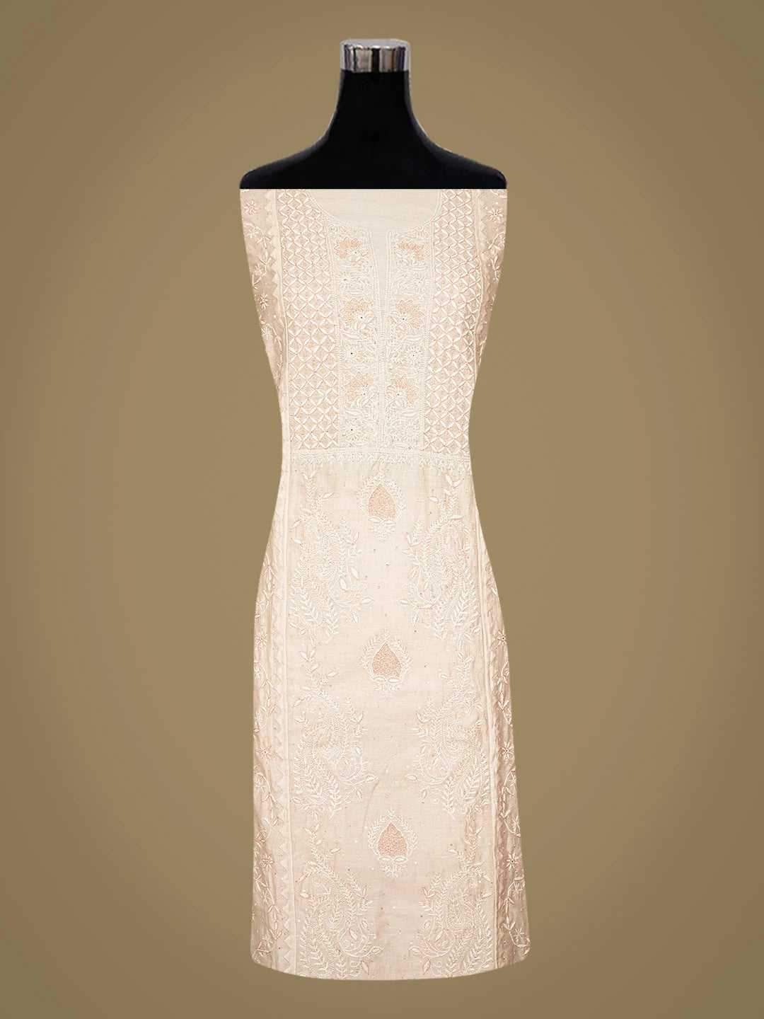 Ada Hand Embroidered Heather Peach Chanderi Lucknowi Chikankari Semi-Stitched Kurta Dupatta Set With Cutdana  Work 01A639537