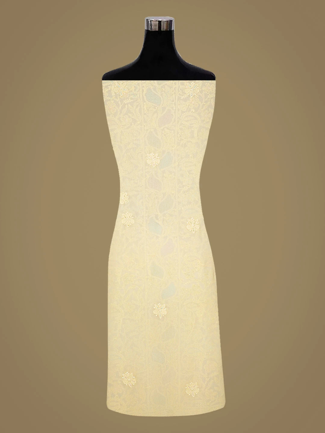 Ada Hand Embroidered Light Yellow Viscose Georgette Lucknowi Chikankari Unstitched Kurta Dupatta Set With Cutdana Work 01A807094