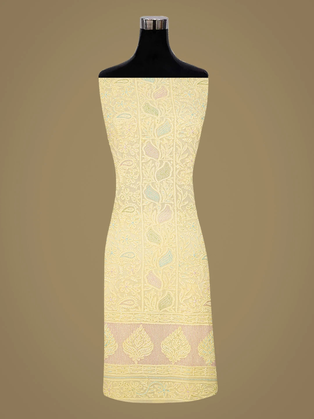 Ada Hand Embroidered Light Yellow Viscose Georgette Lucknowi Chikankari Unstitched Kurta Dupatta Set With Cutdana Work 01A807094