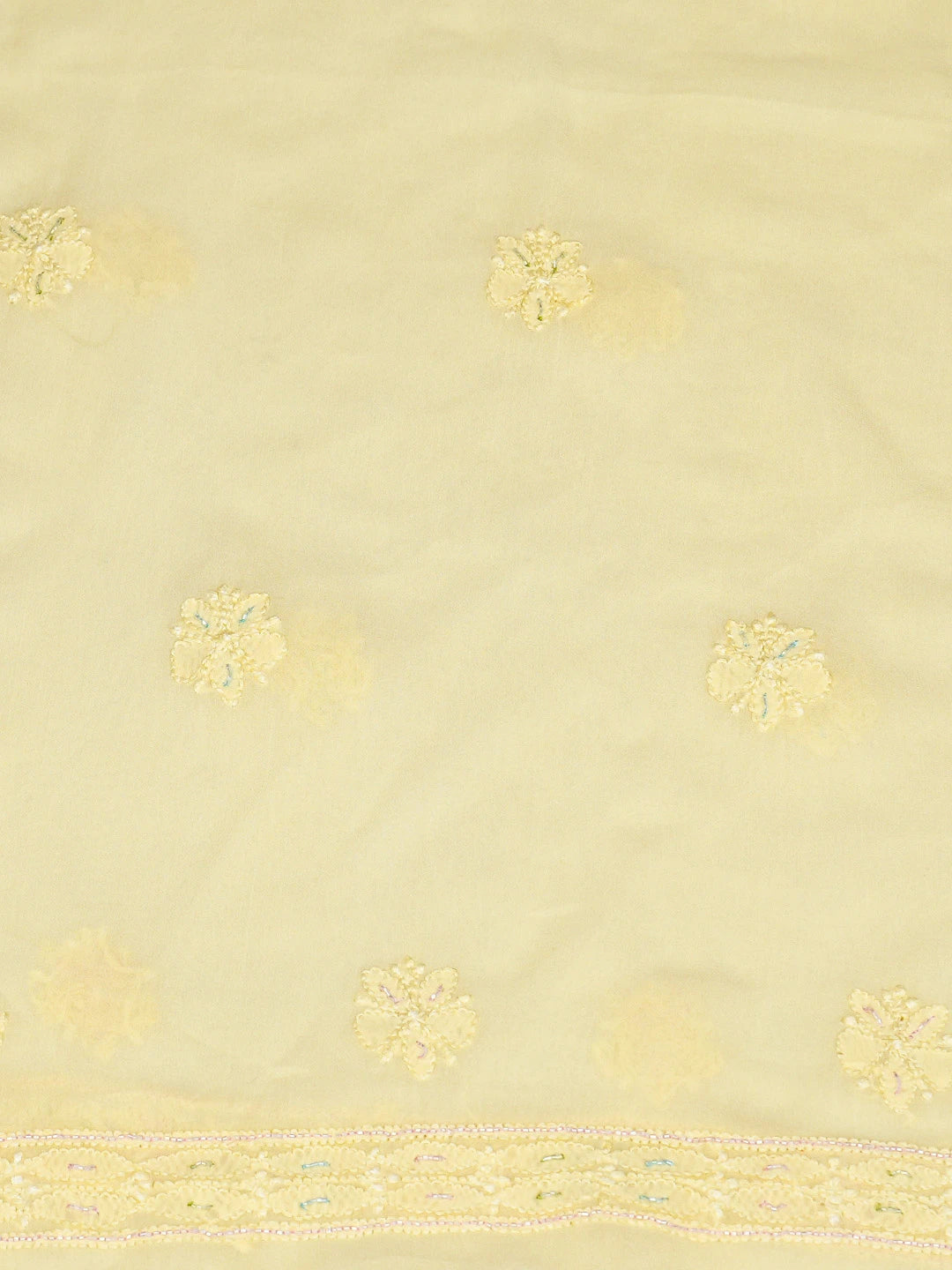 Ada Hand Embroidered Light Yellow Viscose Georgette Lucknowi Chikankari Unstitched Kurta Dupatta Set With Cutdana Work 01A807094