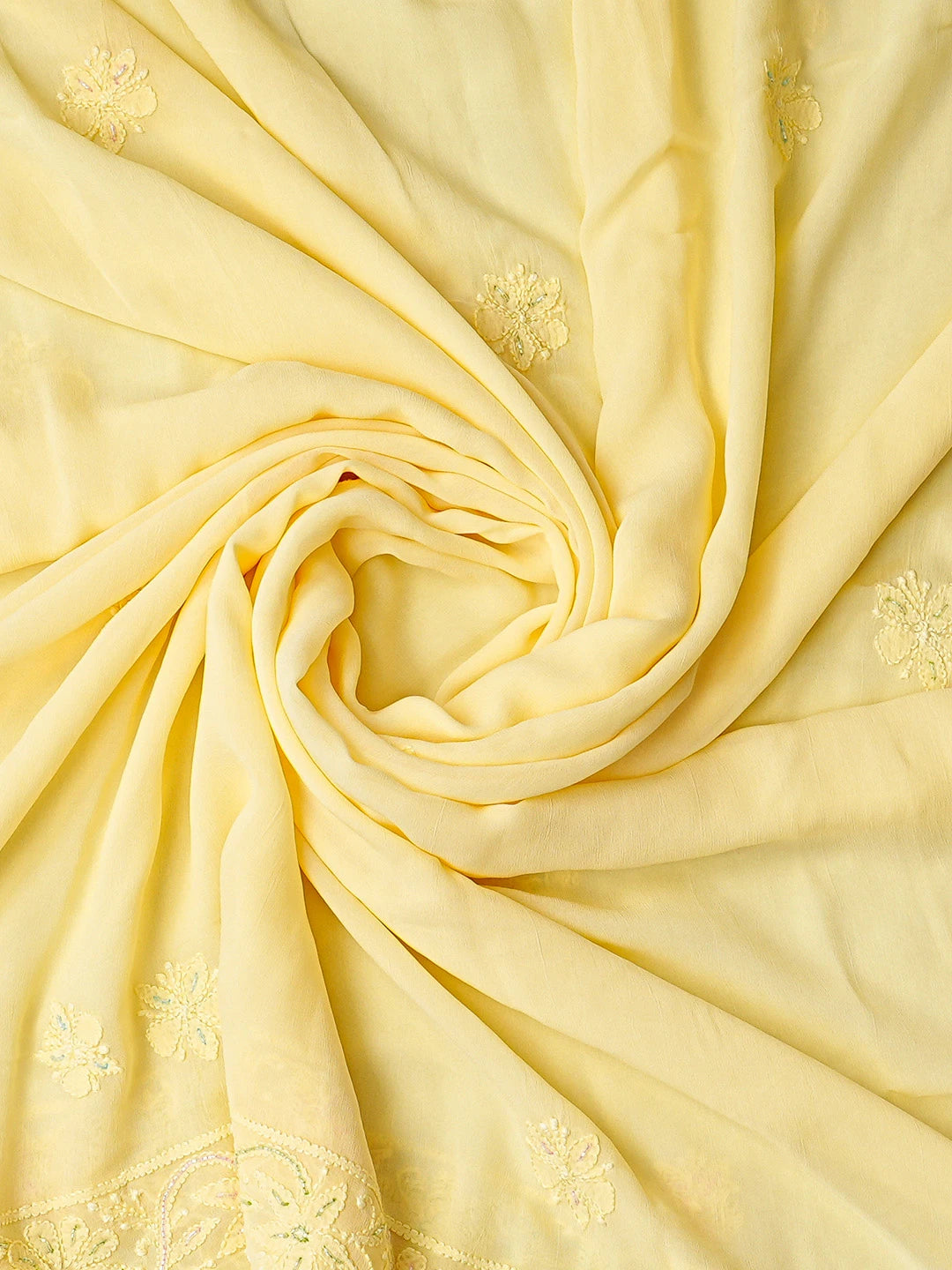 Ada Hand Embroidered Light Yellow Viscose Georgette Lucknowi Chikankari Unstitched Kurta Dupatta Set With Cutdana Work 01A807094