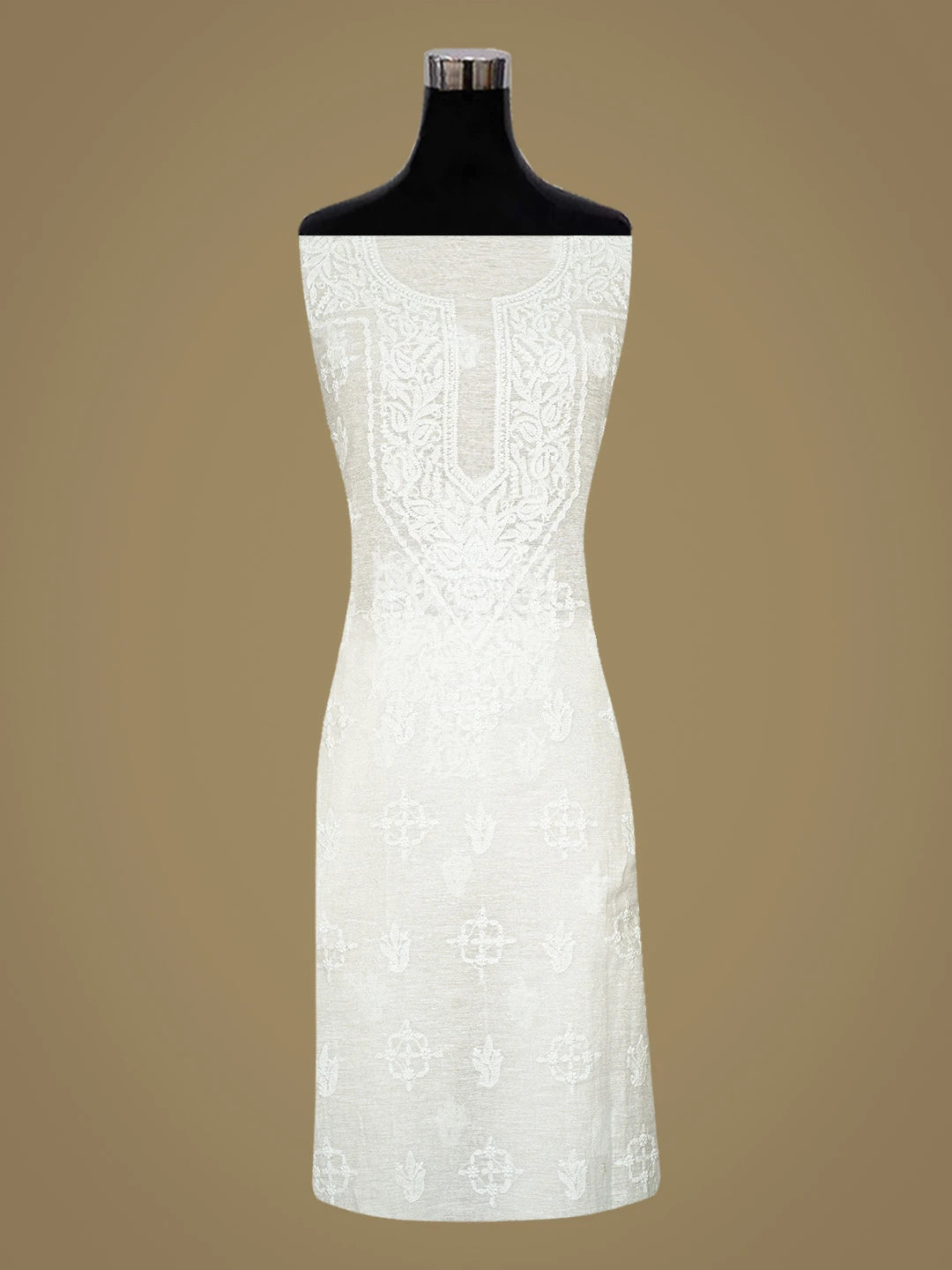 Ada Hand Embroidered White Chanderi Lucknowi Chikankari Unstitched Kurta Dupatta Set 01A384941