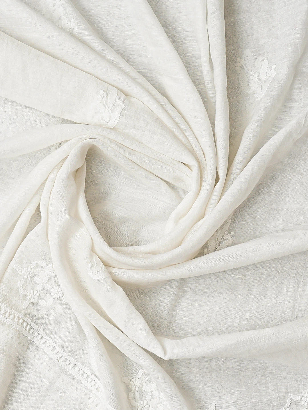 Ada Hand Embroidered White Chanderi Lucknowi Chikankari Unstitched Kurta Dupatta Set 01A384941