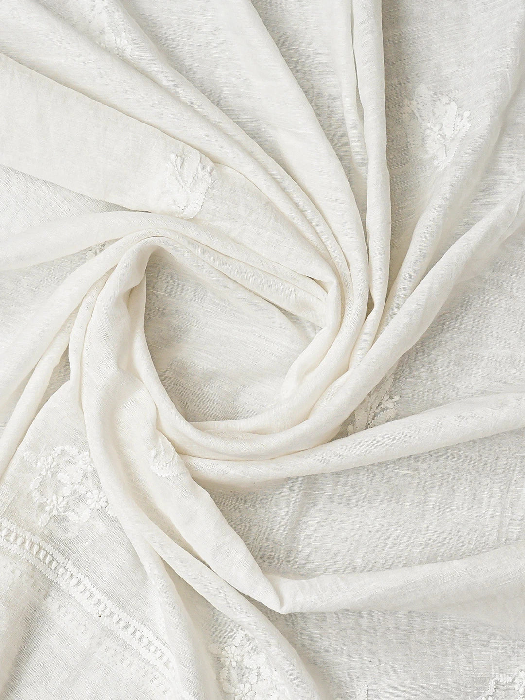 Ada Hand Embroidered White Chanderi Lucknowi Chikankari Unstitched Kurta Dupatta Set 01A384941