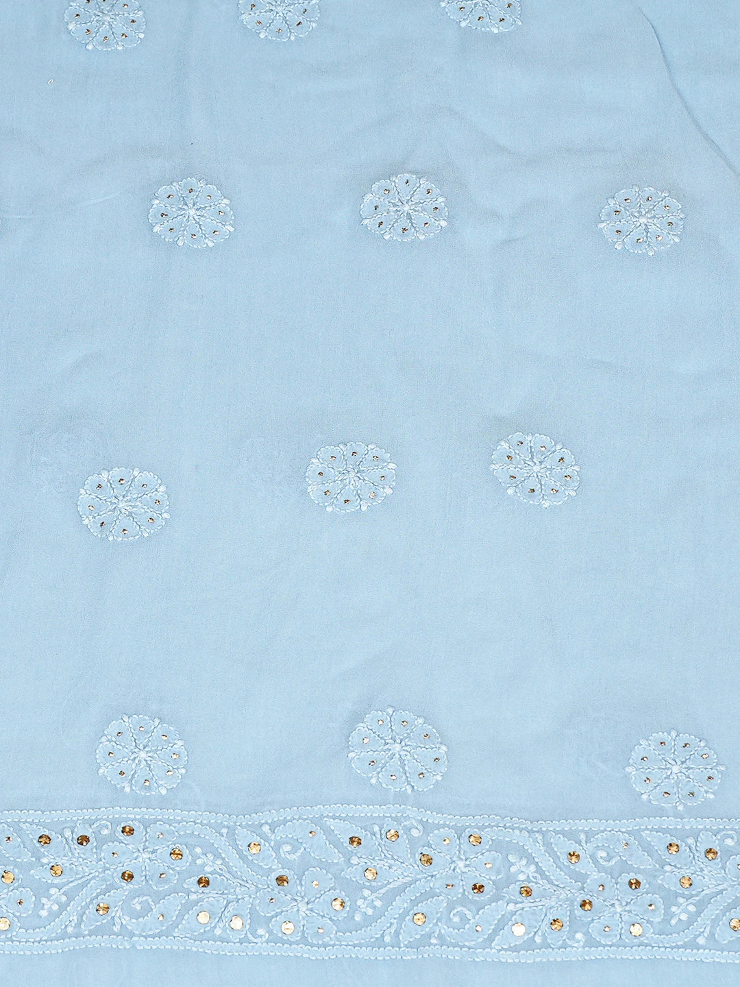 Ada Hand Embroidered Blue Viscose Georgette Lucknowi Chikankari Unstitched Kurta Dupatta Set With Mukaish Work 01A815255