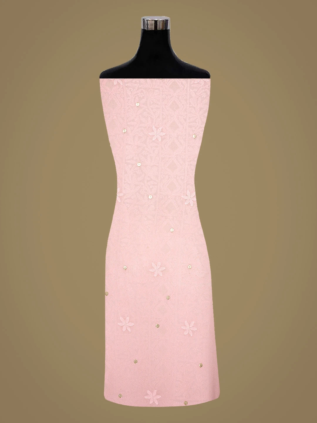 Ada Hand Embroidered Pink Viscose Georgette Lucknowi Chikankari Unstitched Kurta Dupatta Set With Gotapatti Work 01A809556