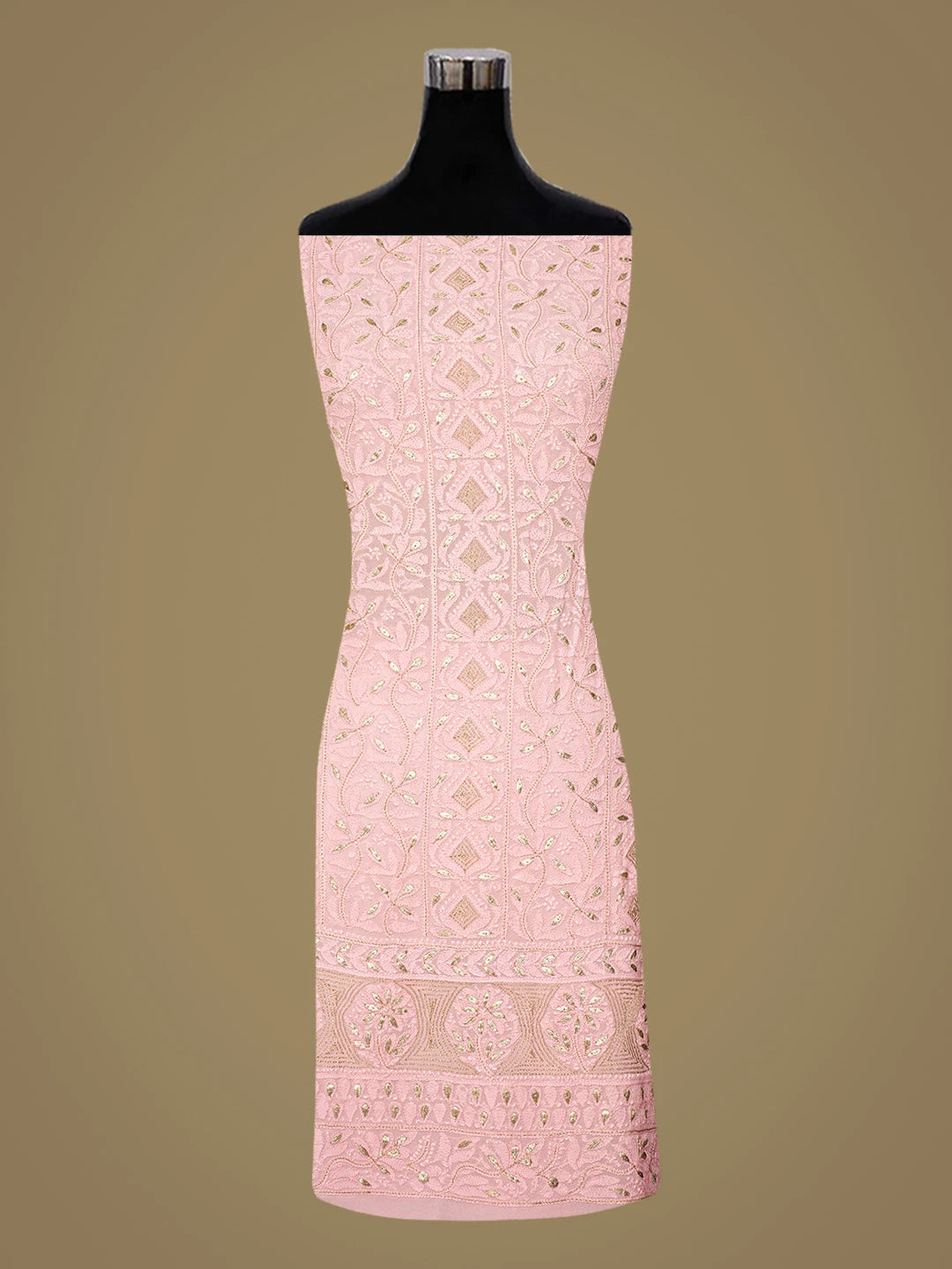 Ada Hand Embroidered Pink Viscose Georgette Lucknowi Chikankari Unstitched Kurta Dupatta Set With Gotapatti Work 01A809556