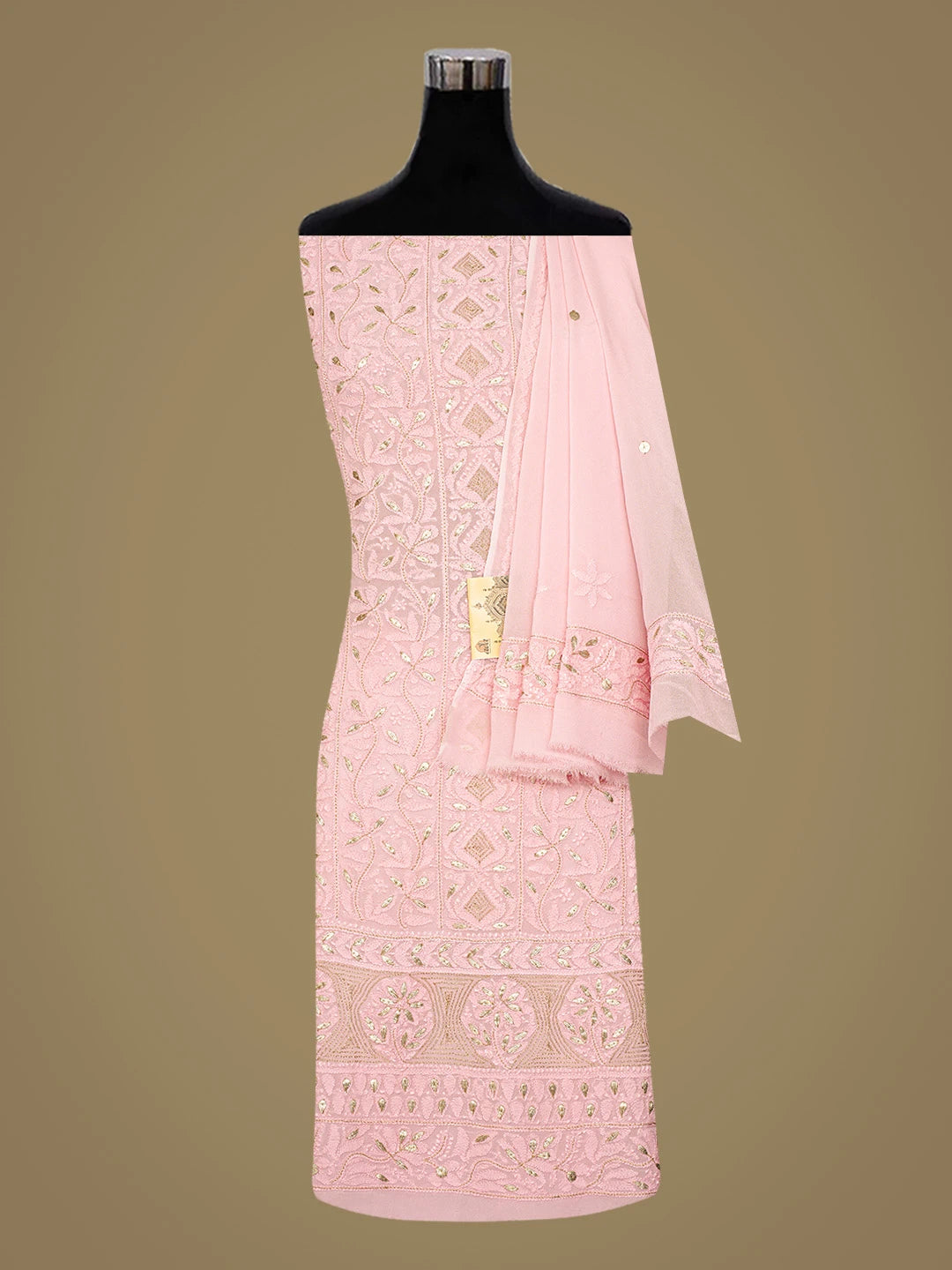 Ada Hand Embroidered Pink Viscose Georgette Lucknowi Chikankari Unstitched Kurta Dupatta Set With Gotapatti Work 01A809556