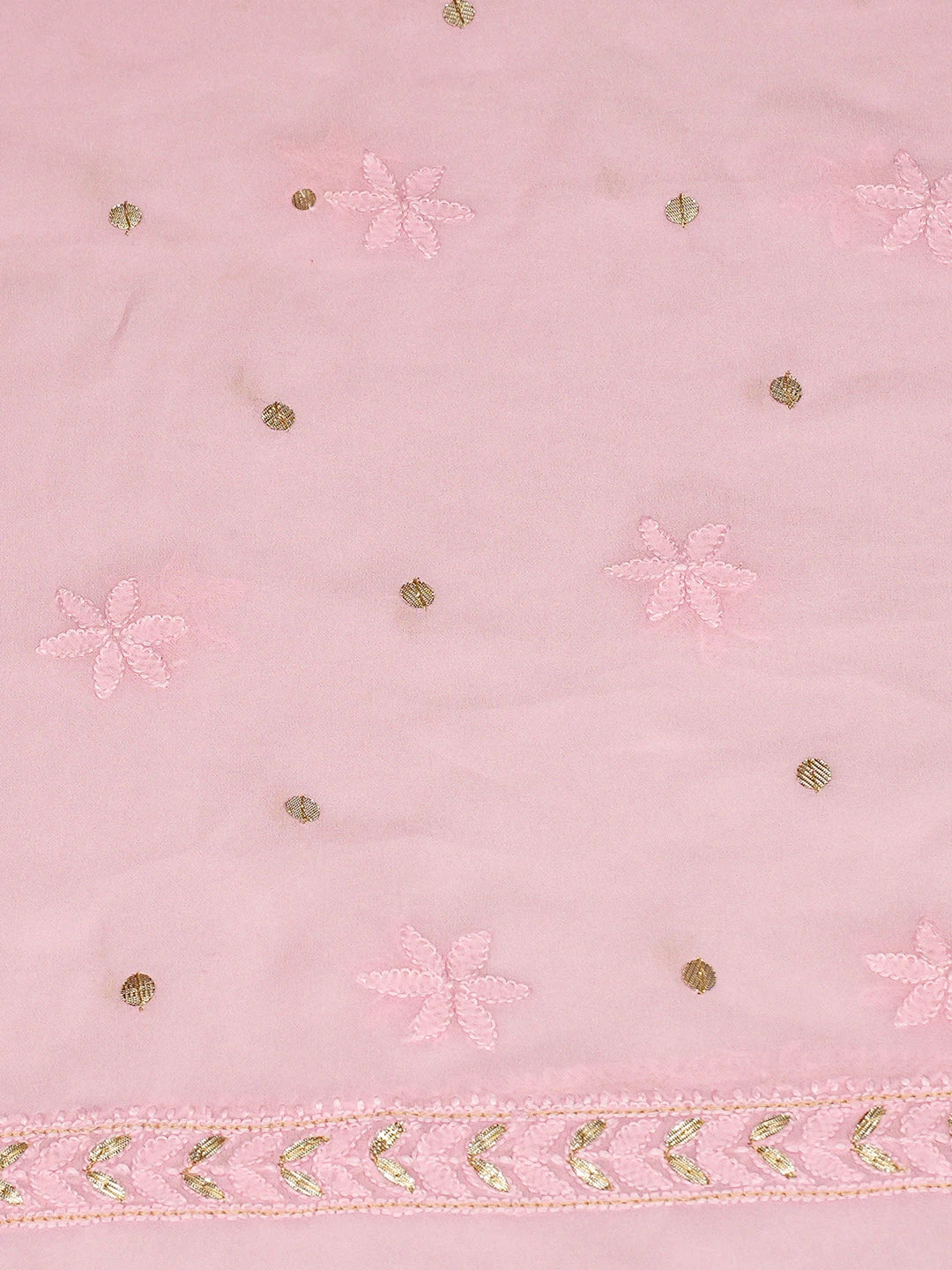 Ada Hand Embroidered Pink Viscose Georgette Lucknowi Chikankari Unstitched Kurta Dupatta Set With Gotapatti Work 01A809556