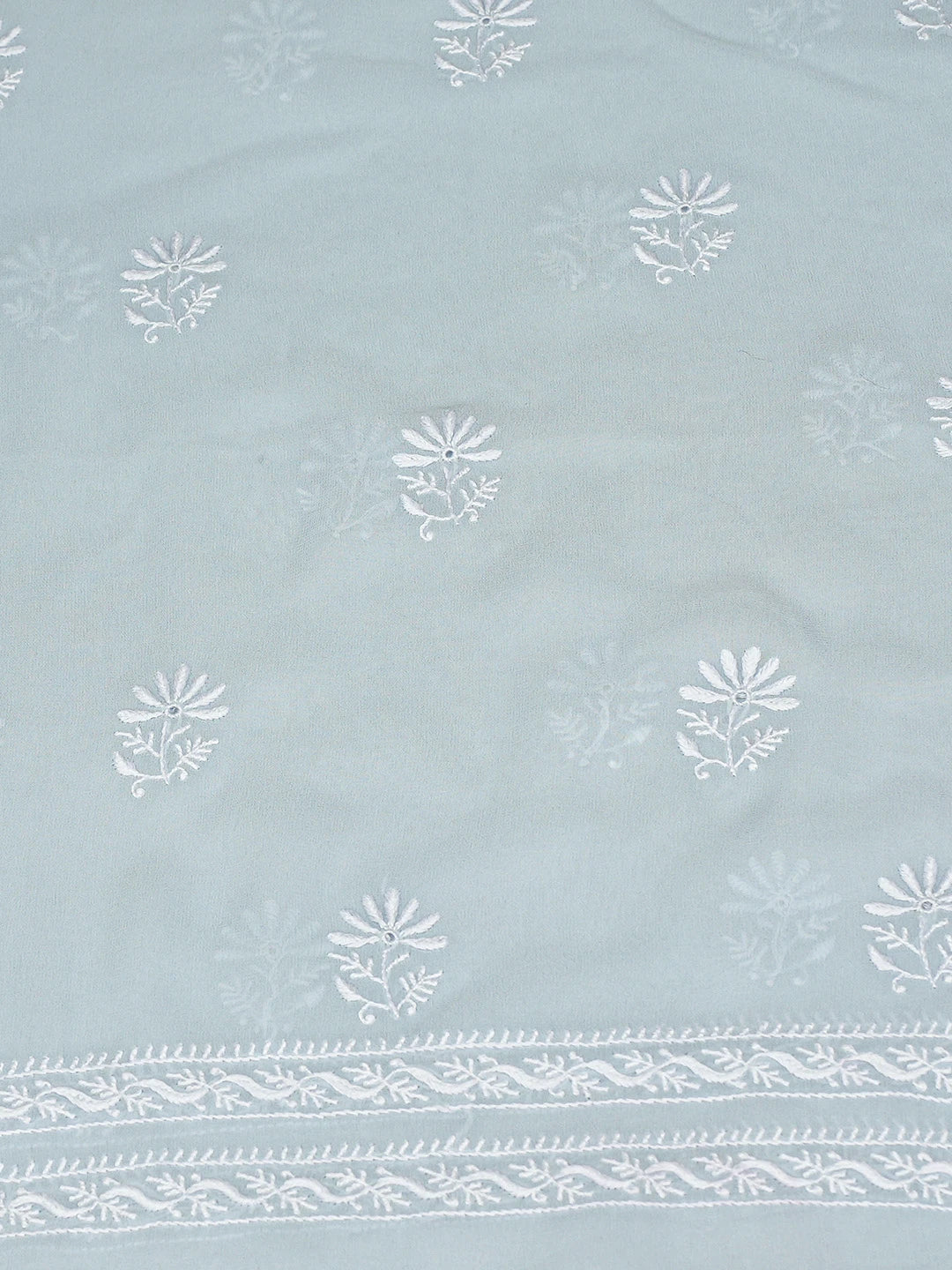 Ada Hand Embroidered Pastel Blue Pure Georgette Lucknowi Chikankari Unstitched Kurta Dupatta Set 01A781947